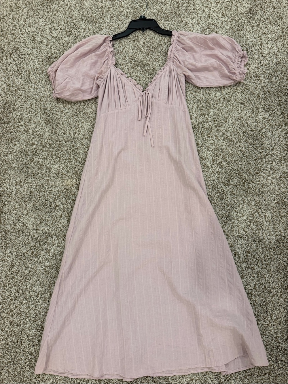 Romantic Light Pink Puff-Sleeve Maxi Dress with Tie Front - Picture 1 of 2